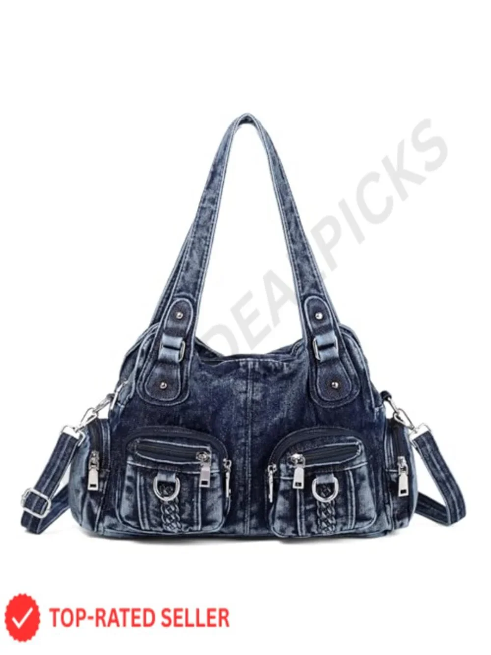 Denim Hobo Handbag with Crossbody Strap - Spacious Women's Tote